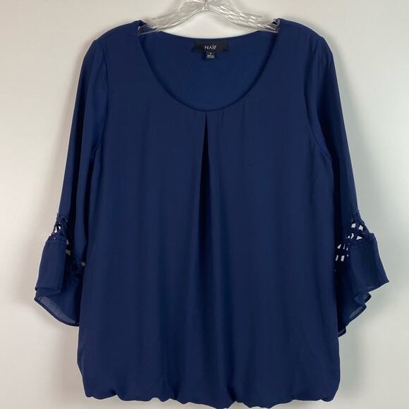 NAIF ROYAL BLUE BOHEMIAN TUFT BLOUSE BELL SLEEVE SIZE SMALL - Picture 1 of 11